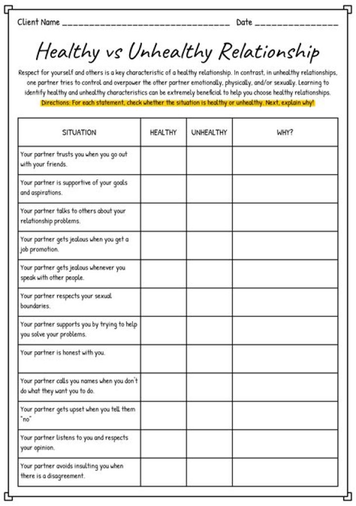 Healthy Relationships Worksheets PDF – Improve Your Connection Today