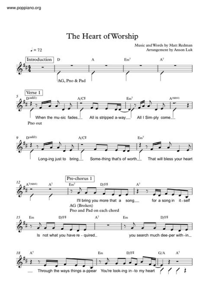 Free Heart of Worship Sheet Music PDF