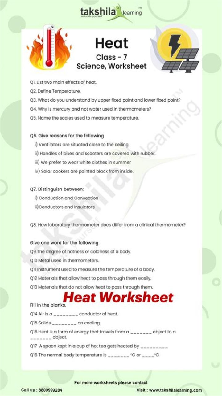 Heat Transfer Class 8 ICSE Worksheets PDF – Free Download & Solve