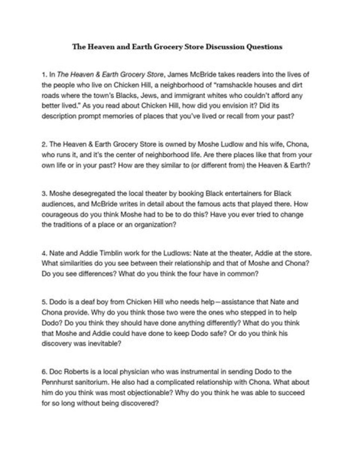 Heaven and Earth Grocery Store Discussion Questions PDF: Explore Meaningful Conversations