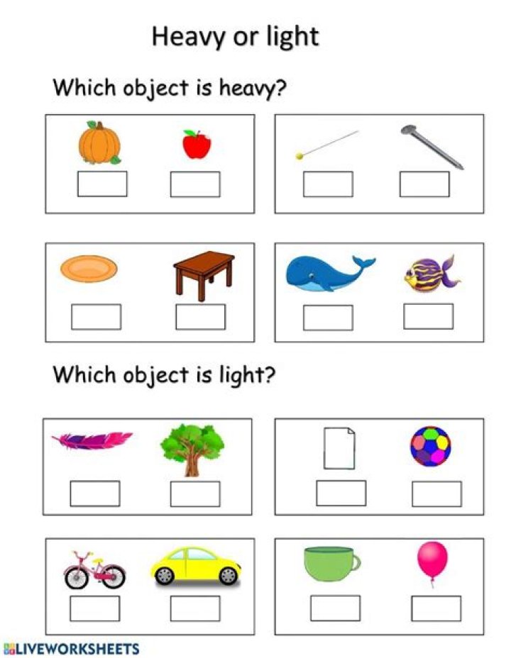 Heavy and Light Worksheets for Kindergarten PDF – Free Printable