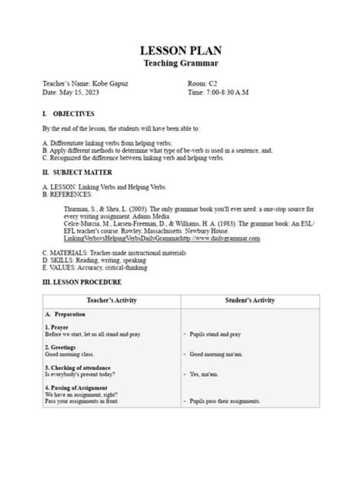 Helping Verbs Lesson Plan PDF for Engaging Grammar Instruction
