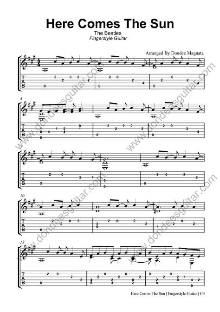 Here Comes the Sun Guitar Sheet Music PDF for Easy Learning