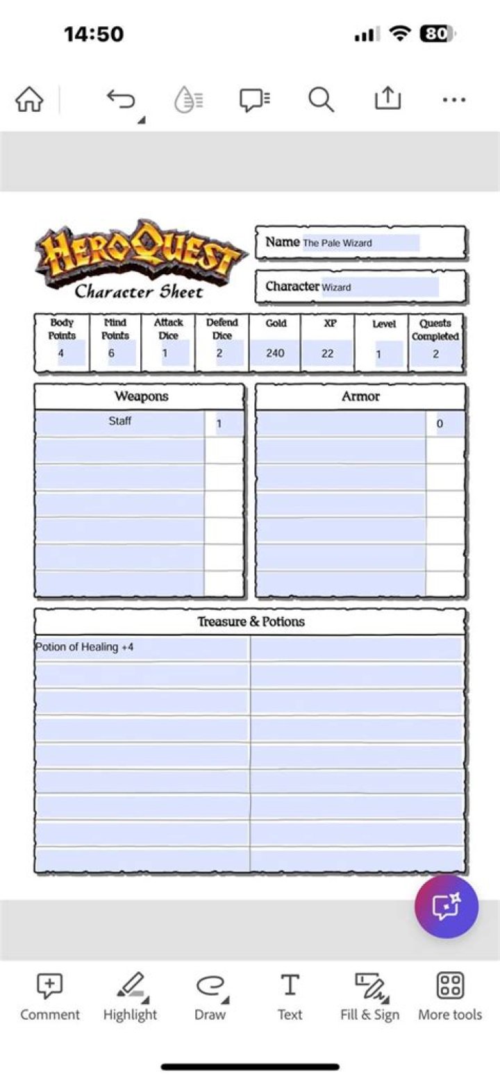 Download Your Hero Quest Character Sheet PDF Instantly