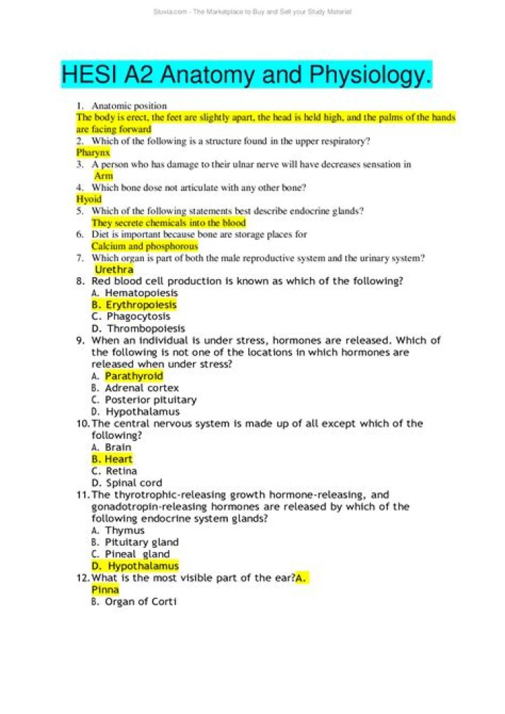 Hesi A2 Practice Test: Anatomy & Physiology PDF for Success