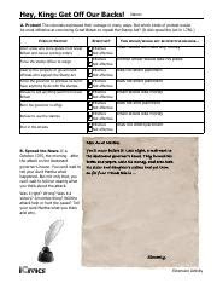 Hey King Get Off Our Backs – Answer Key PDF