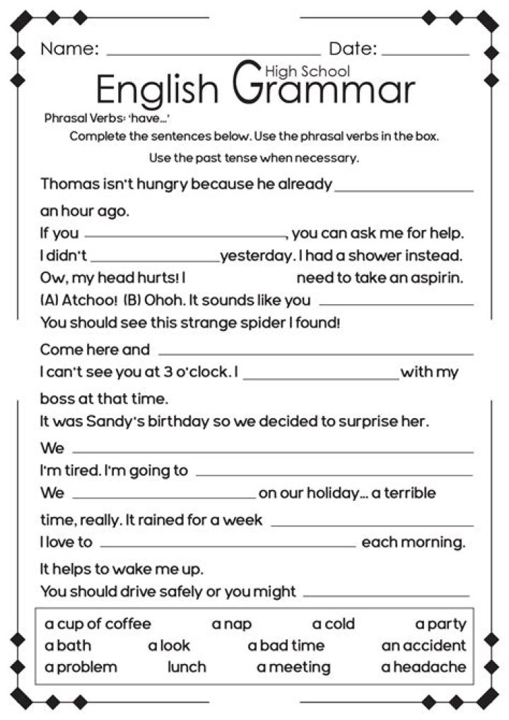 High School English Worksheets PDF – Free Downloadable Printables