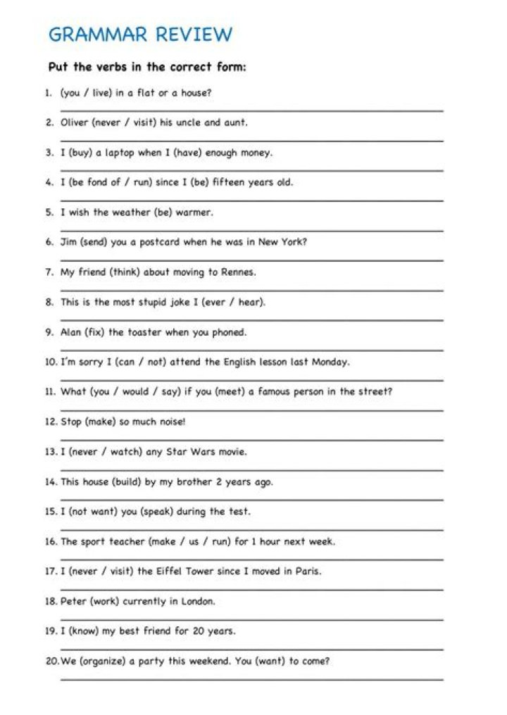 High School Grammar Worksheets PDF – Free Printable Worksheets for Students
