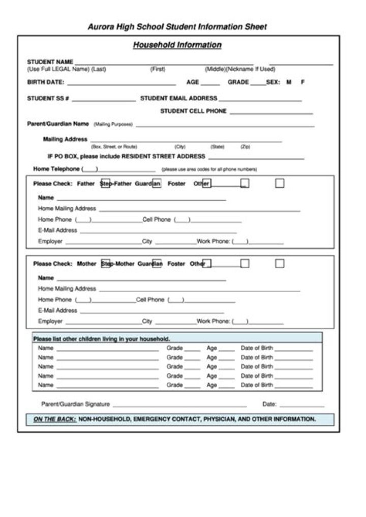 High School Student Information Sheet PDF for Parents & Students