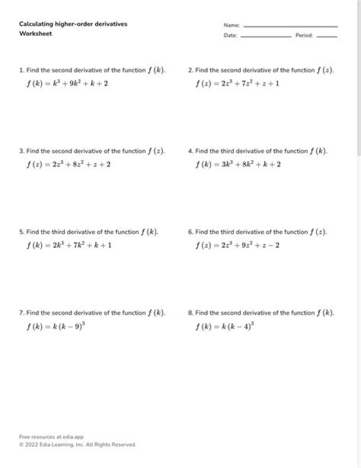 Master Higher Order Derivatives: Detailed Questions & Solutions PDF