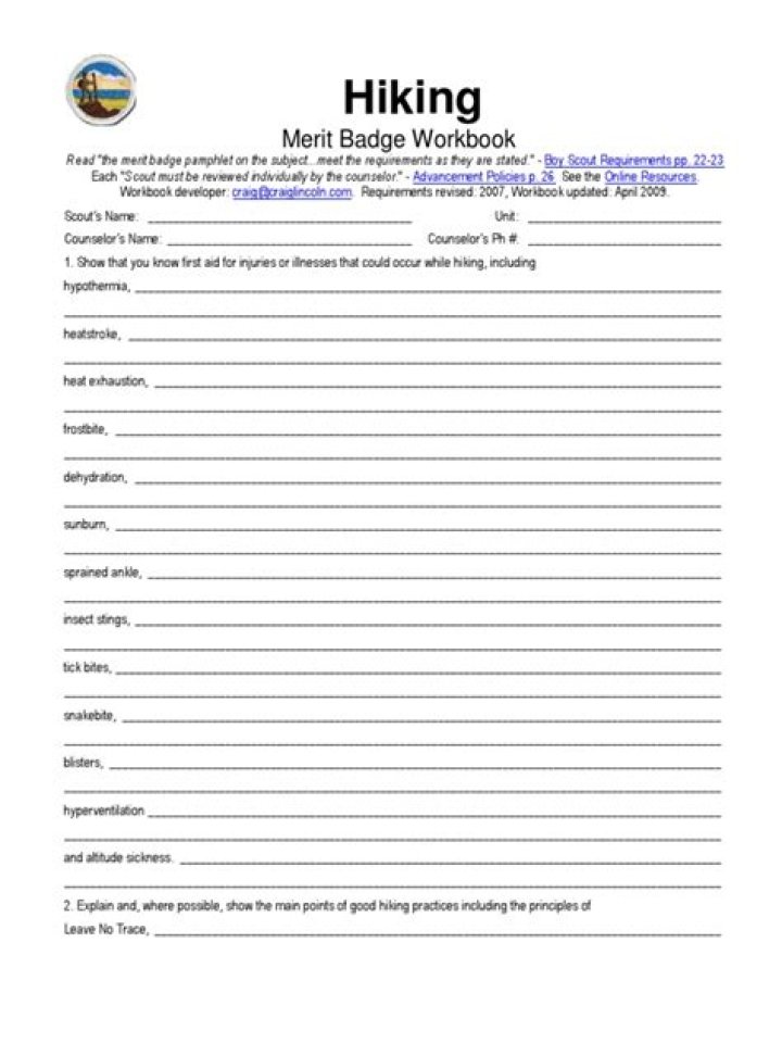 Hiking Merit Badge Worksheet PDF: Complete Free Printable