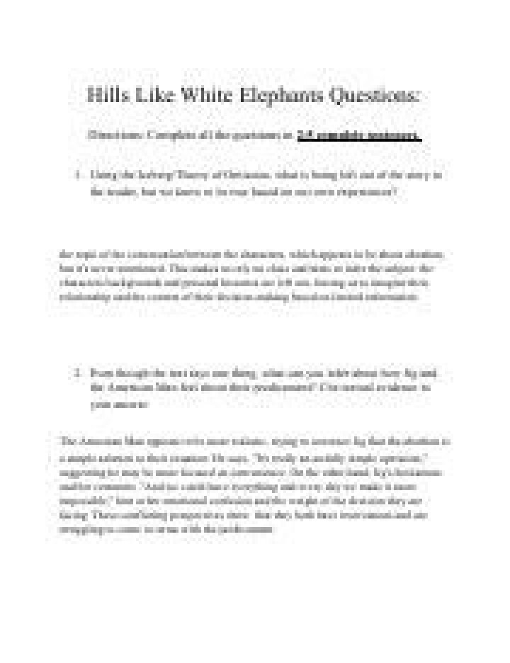 Hills Like White Elephants Questions PDF: Analyzing Key Themes & Answers