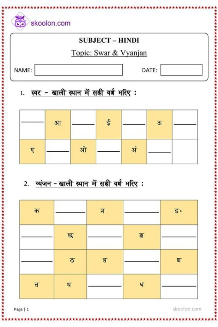 Hindi Swar & Vyanjan Worksheets PDF – Free Printable Practice Sheets