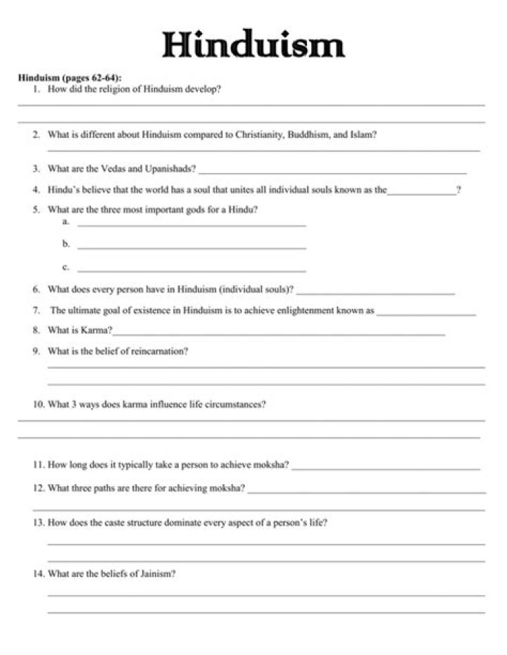 Hinduism and Buddhism Worksheet PDF: Comparative Study Guide