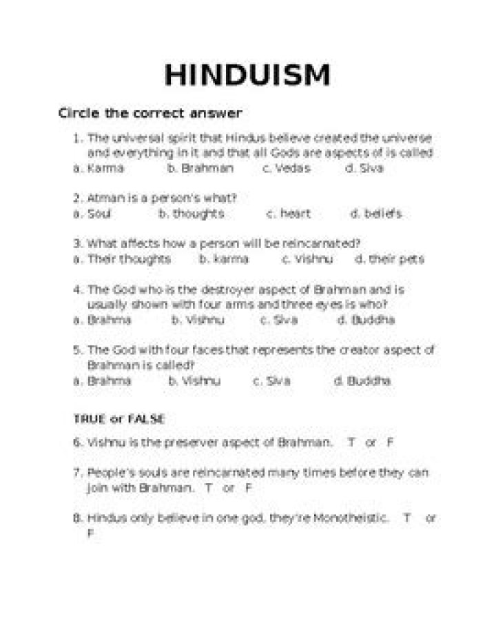 Free Hinduism Worksheet PDF: Learn Hindu Beliefs & Practices