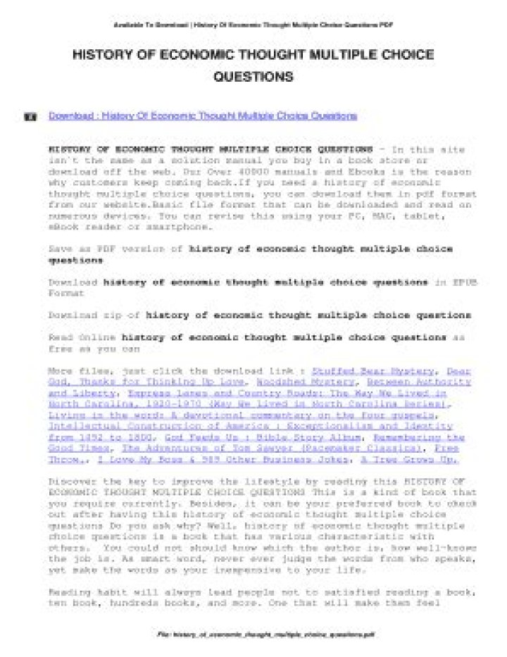 History of Economic Thought: Key Questions & Answers PDF