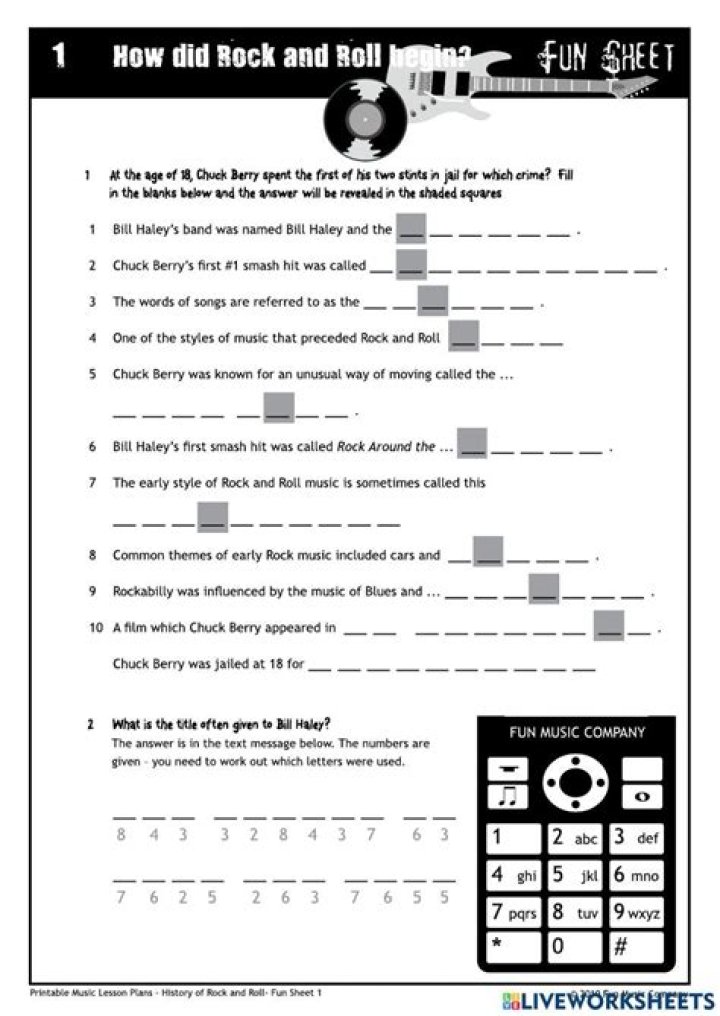 History of Rock and Roll: Worksheets & Lesson Plans PDF