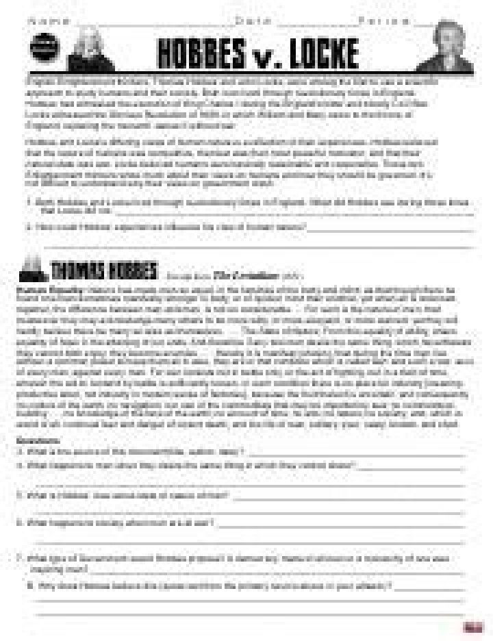 Hobbes vs Locke Worksheet Answers PDF – Compare Political Philosophy