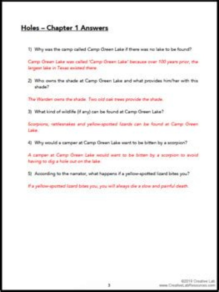 Holes Chapter Questions PDF – Chapter Analysis & Study Guide