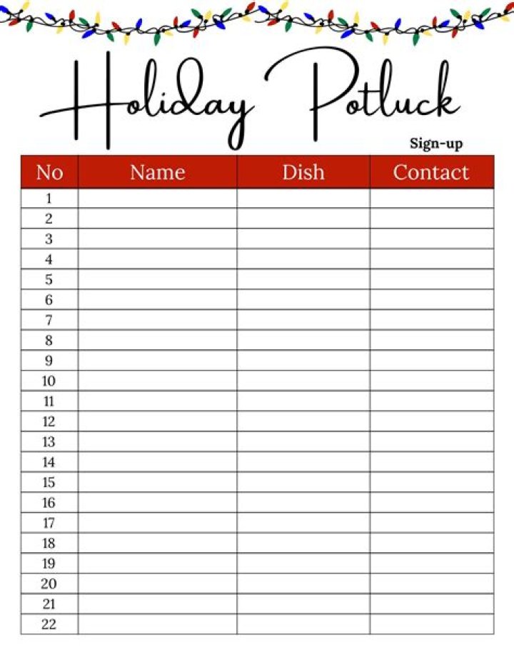 Free Holiday Potluck Sign-Up Sheet PDF – Easy Sign-Up Template