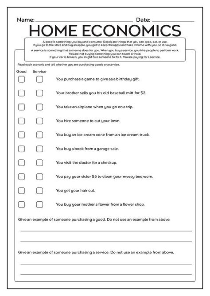 Free Home Economics Worksheets PDF for Homeschool & Classroom Use