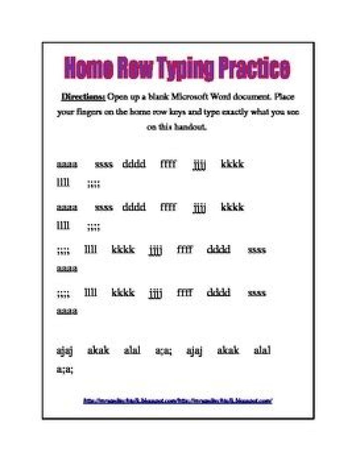 Home Row Typing Practice Worksheet PDF – Free Download