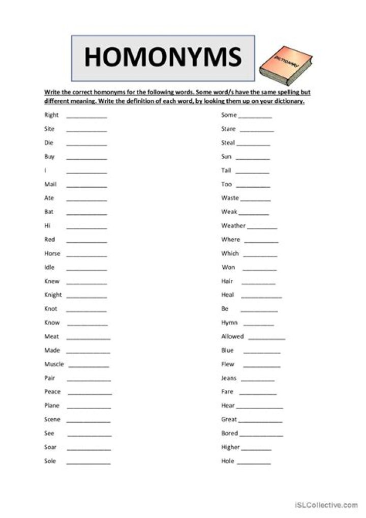Homophones and Homonyms Worksheet PDF for Easy Learning