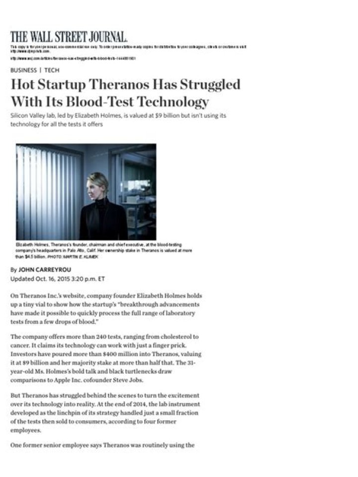 Theranos’ Hot Startup Struggles: Blood-Test Technology Failures and Legal Fallout