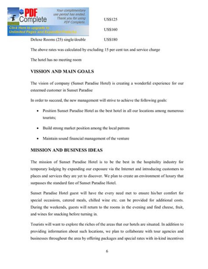 Hotel Business Plan Sample PDF – Ready-to-Use Template