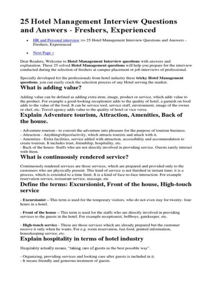 Top Hotel Management Interview Questions & Answers PDF