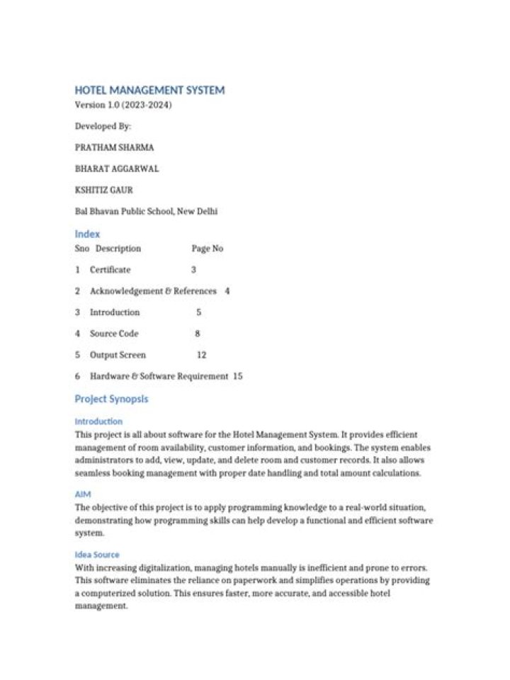 Comprehensive Hotel Management Project PDF Guide
