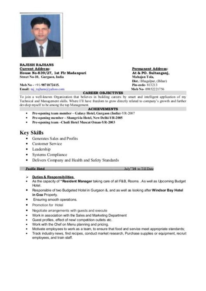 Professional Hotel Management Resume Format PDF for Easy Download