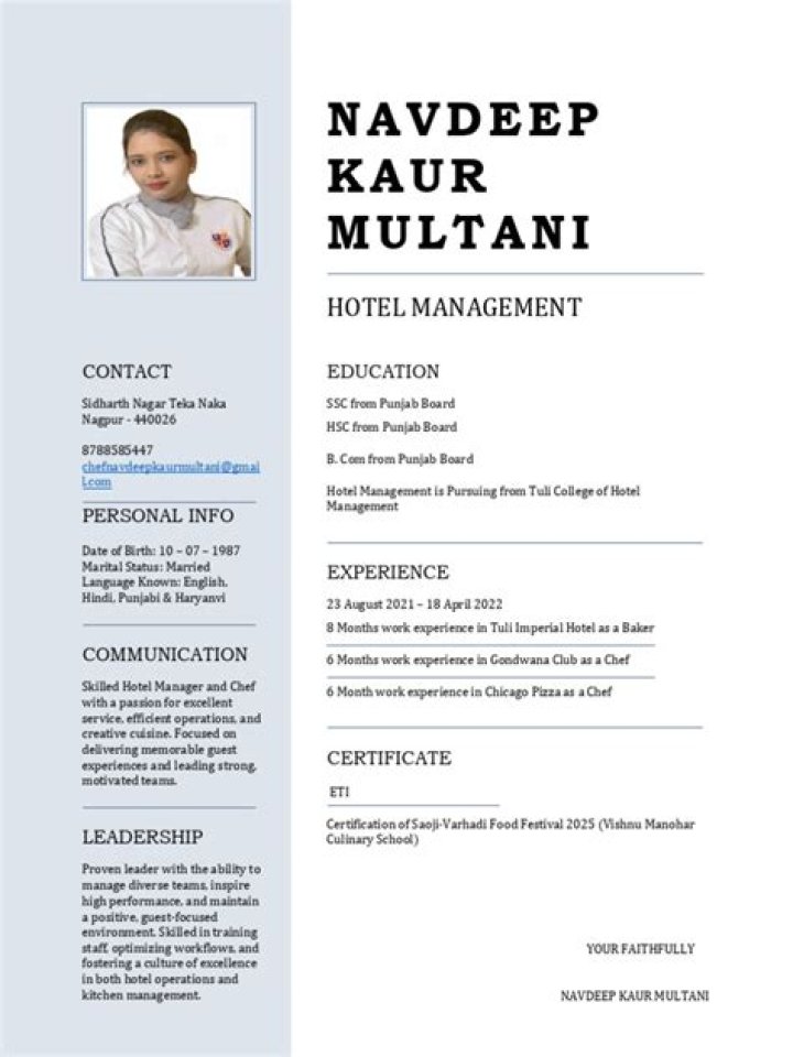 Hotel Management Resume PDF for Career Advancement