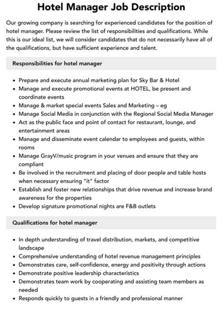 Hotel Manager Job Description PDF – Full Career Guide