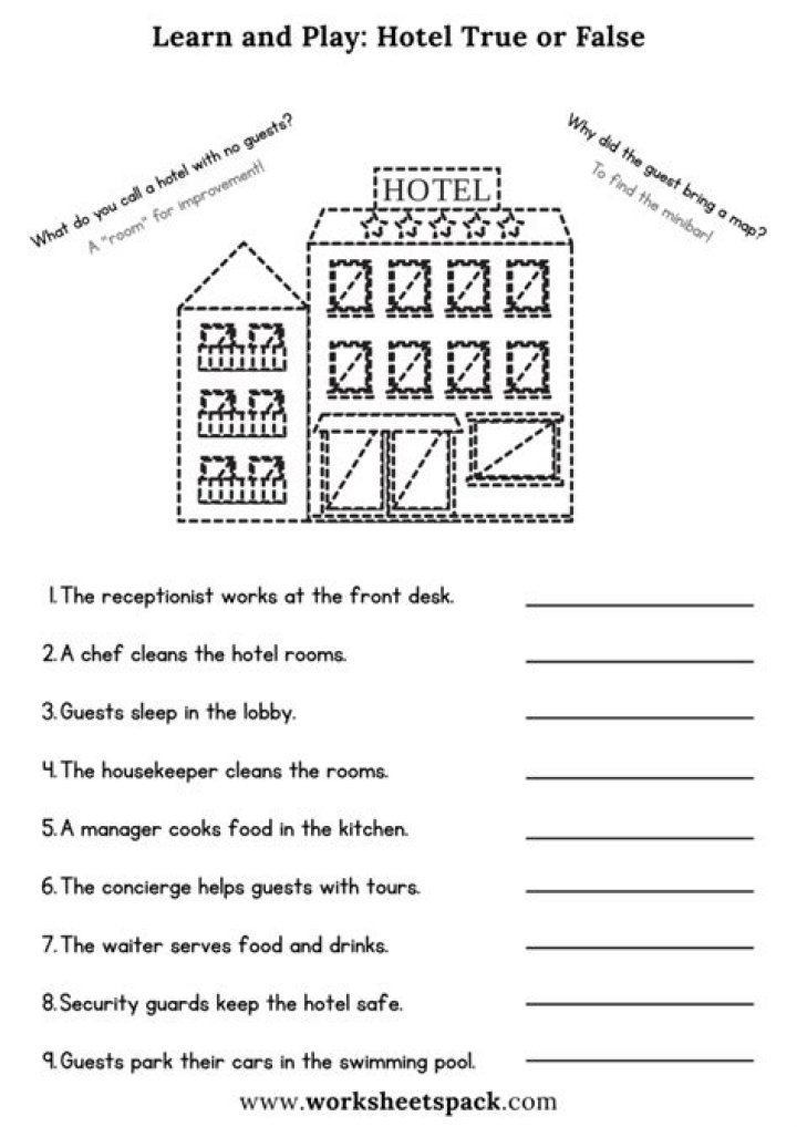 Free Hotel Worksheets PDF for Travel Planning
