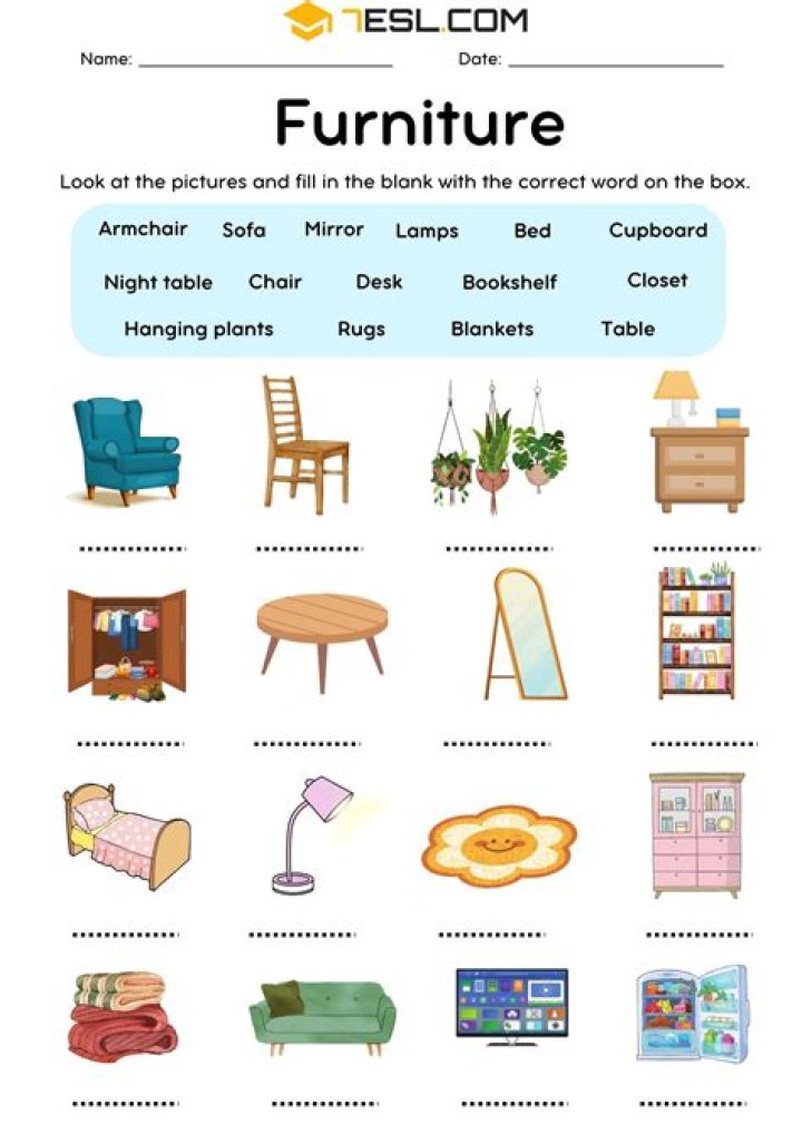 Download Free House Furniture Worksheet PDF for Home Planning