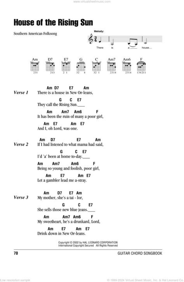 House of the Rising Sun Guitar Sheet Music PDF – Play Now