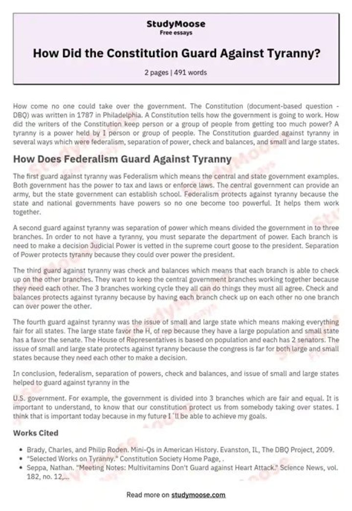 How Did the Constitution Guard Against Tyranny? DBQ Analysis & Answers
