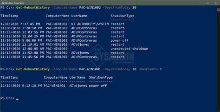 How do I check Windows reboot history?