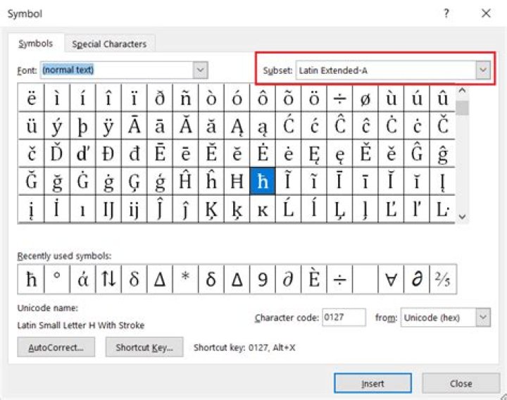 How do I type an H Cross in Word?