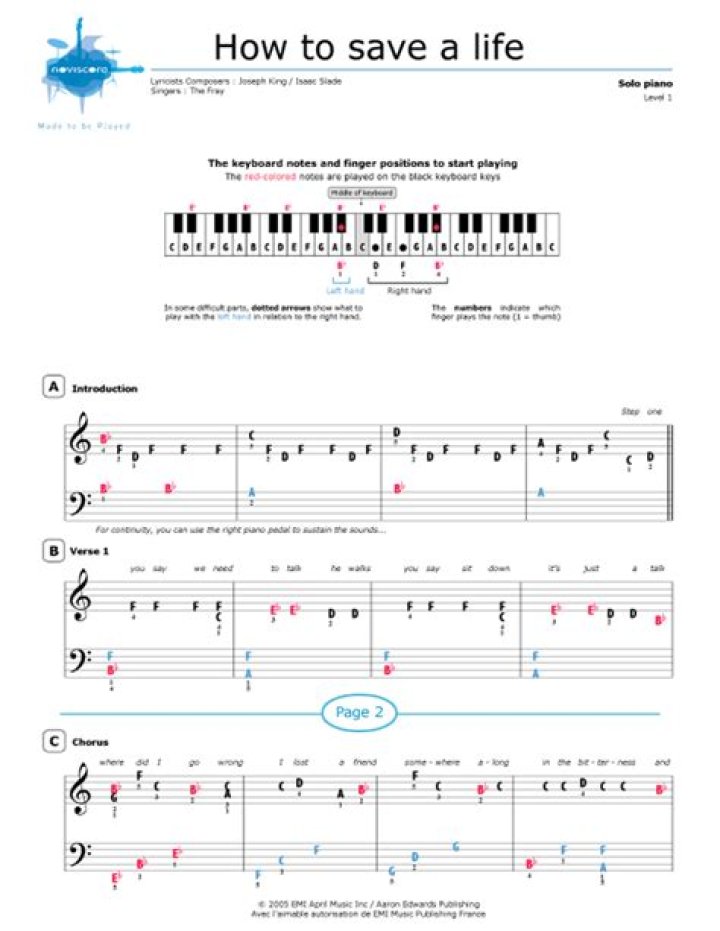How to Save a Life: Easy Piano Sheet PDF for Crisis & Emergency Music Training