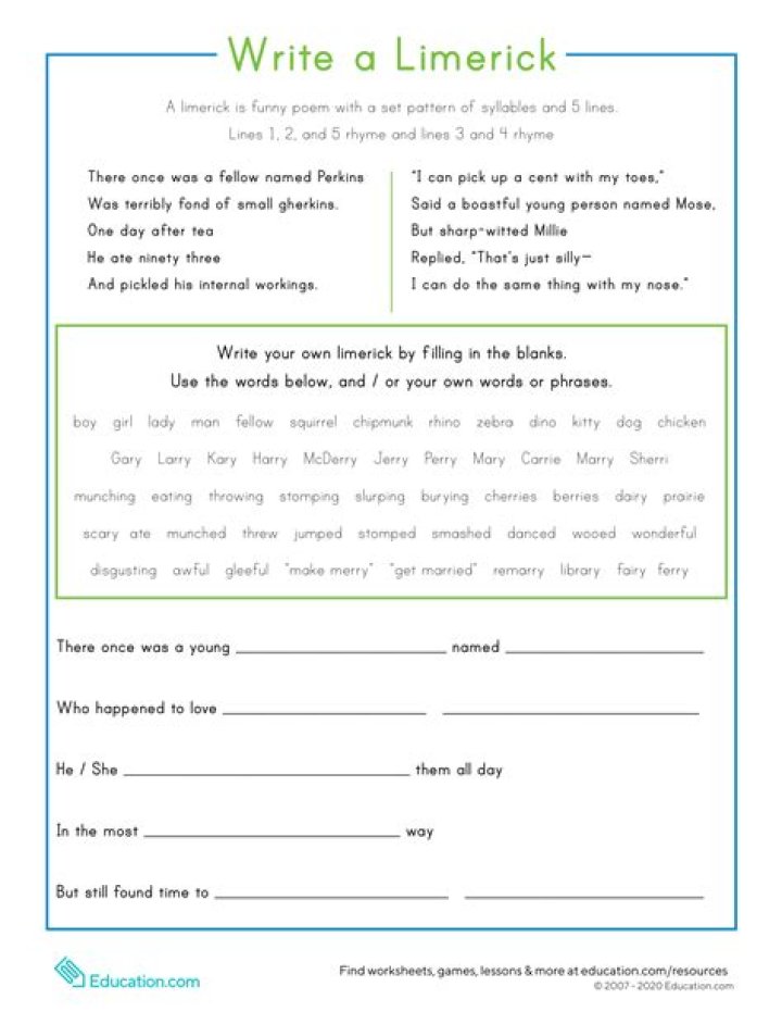 How to Write a Limerick Worksheet PDF: Step-by-Step Guide