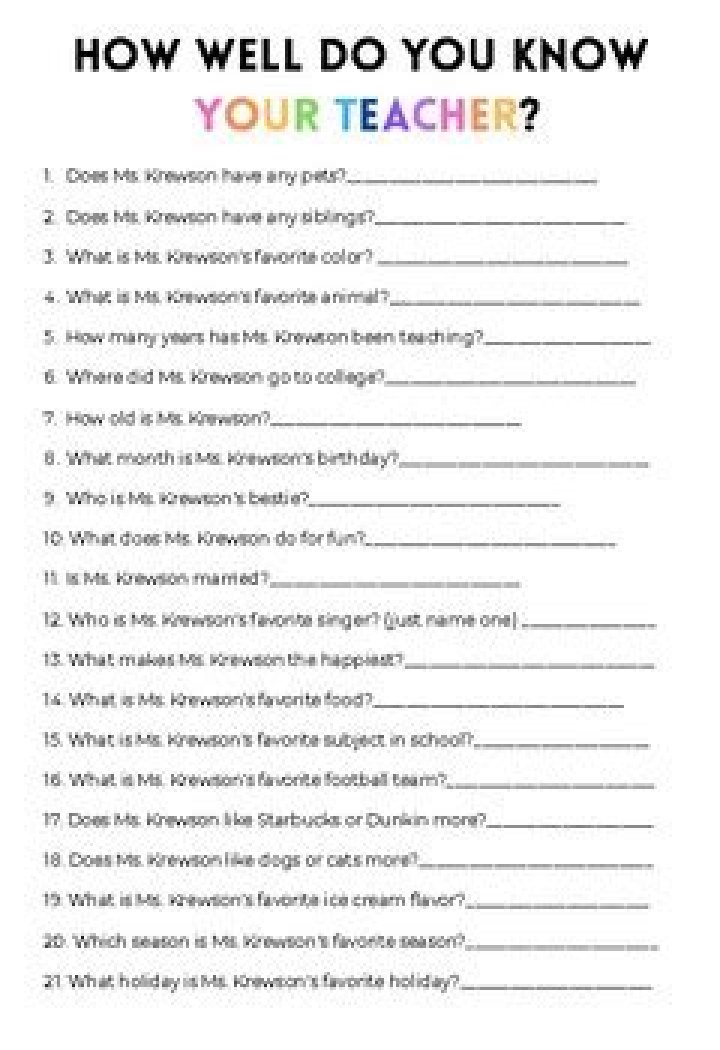 How Well Do You Know Your Teacher? Hilarious Quiz PDF Funny Teacher Questions