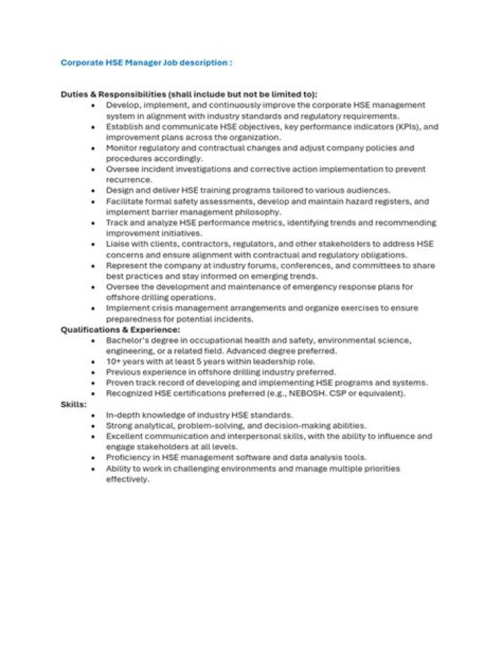 HSE Manager Job Description PDF – Full Career Guide