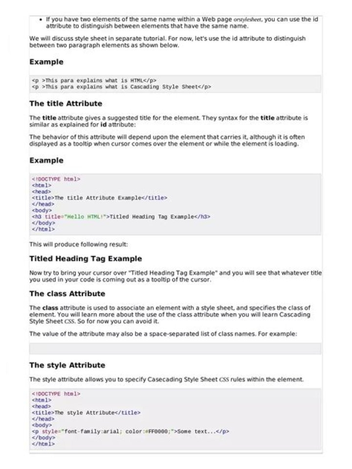 Complete HTML Attributes List PDF for Web Developers