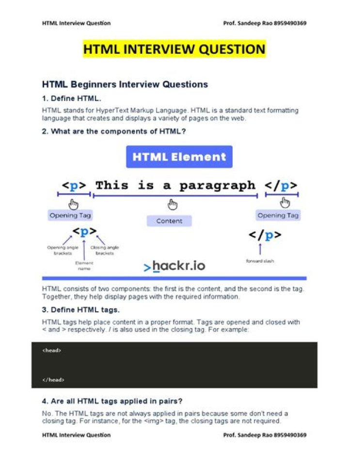 Essential HTML Interview Questions PDF for 2024