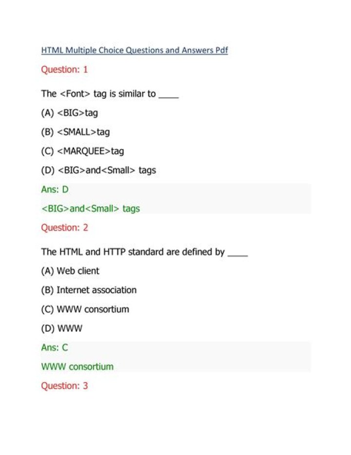 HTML Practical Exam Questions & Answers PDF Download