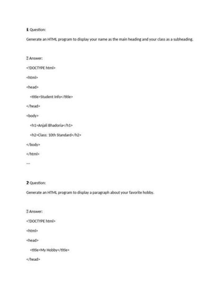 Top HTML Viva Questions & Answers PDF for Students