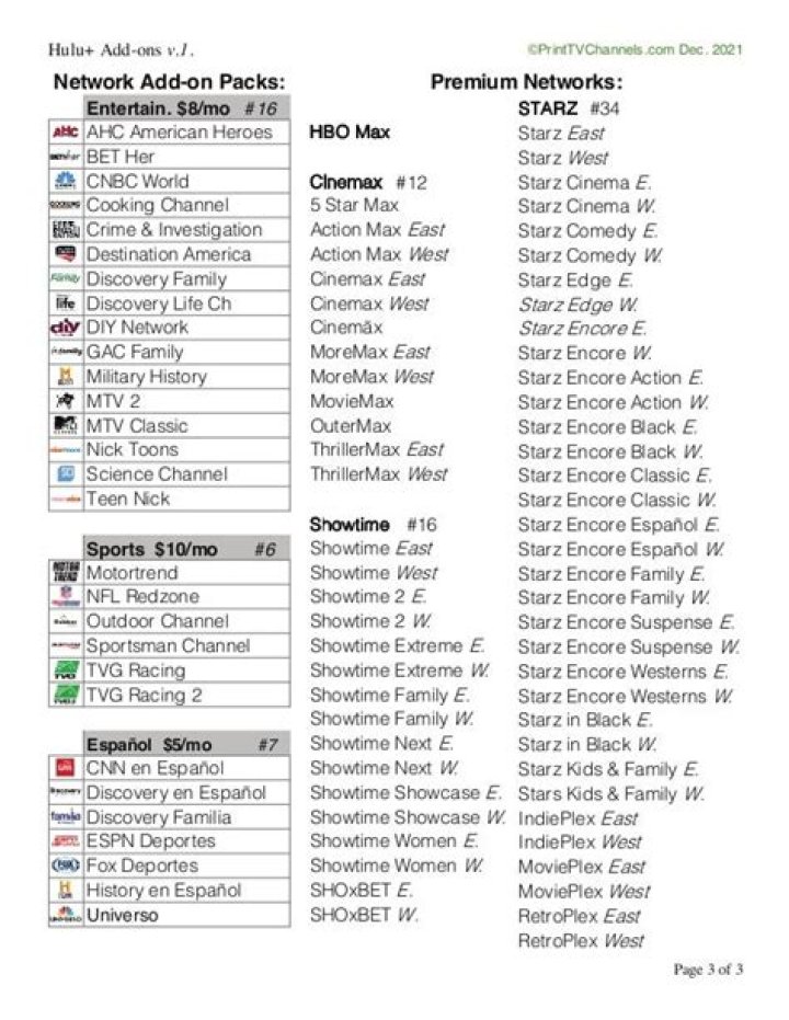 Hulu Channel List Printable PDF – Easy Download
