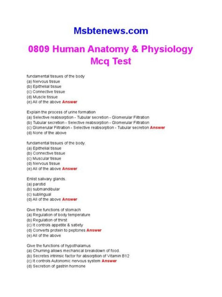 Human Anatomy & Physiology MCQs with Answers PDF – Master Exam Prep